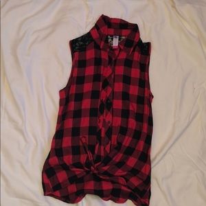 Button Up Plaid Tank Top